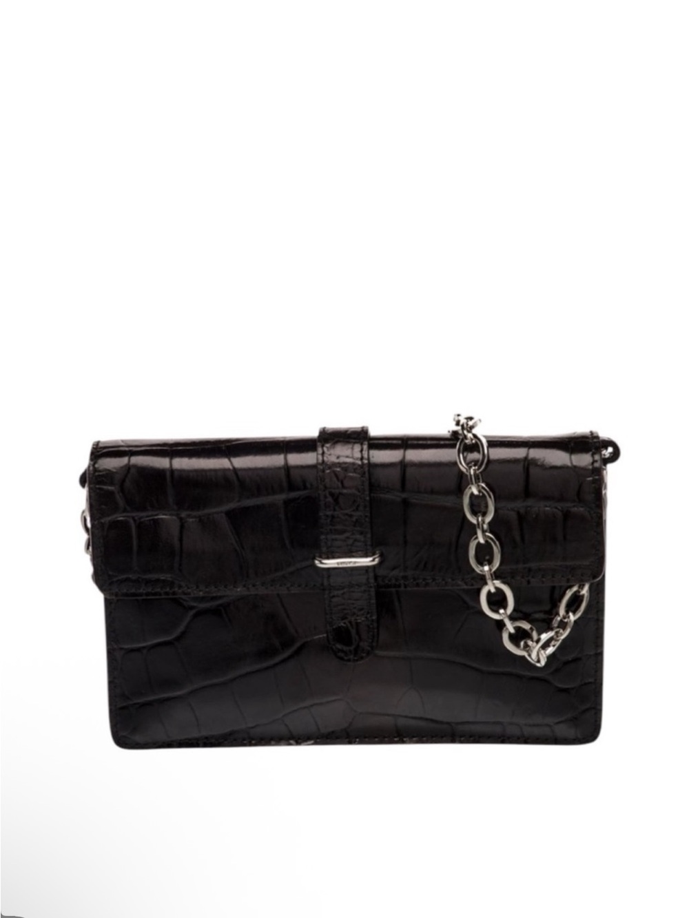Furla Black Croc-Embossed Mini Chain Shoulder Bag
